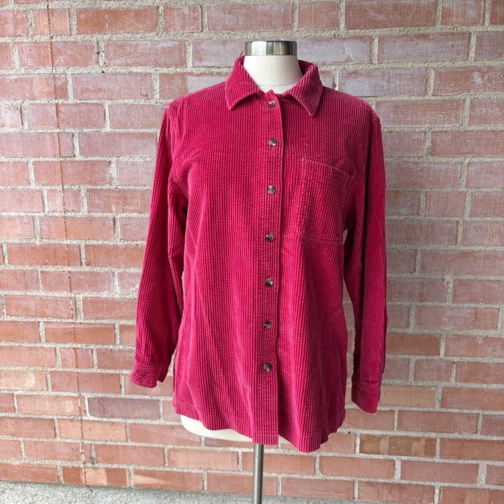 Vintage L.L.Bean Corduroy Button Up Shirt Women's M Pink Schacket Chore Retro‎